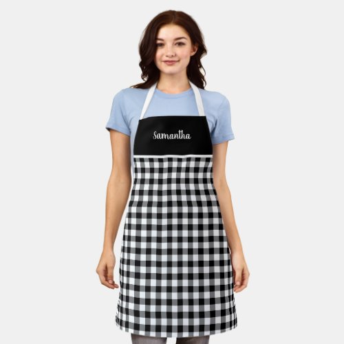 Rustic Country Black Gingham Name Personalized Apron