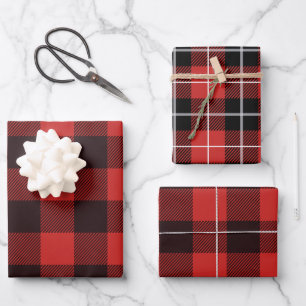 Rustic Country Black & Red Flannel Pattern Wrapping Paper Sheets