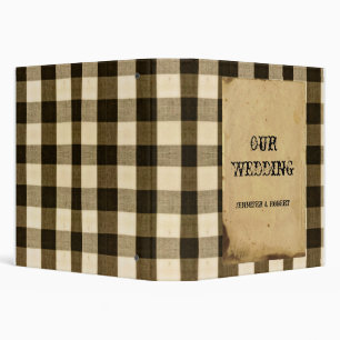 Rustic Country Black Sepia Checks Wedding Album 3 Ring Binder