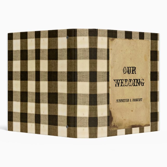 Rustic Country Black Sepia Checks Wedding Album 3 Ring Binder (Background)