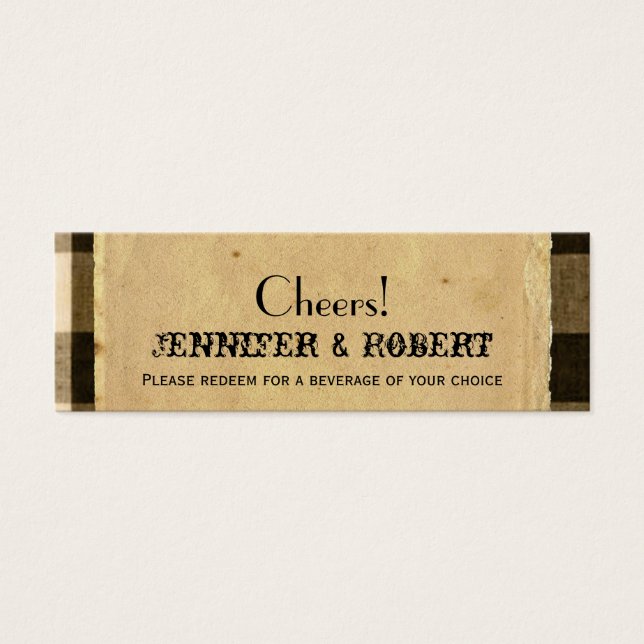 Rustic Country Black Sepia Wedding Drink Tickets (Front)