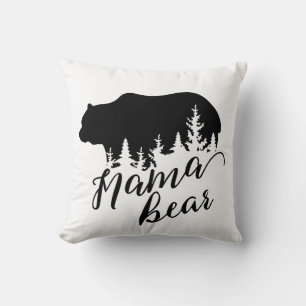 Rustic Country Black & White Flannel Mama Bear Throw Pillow