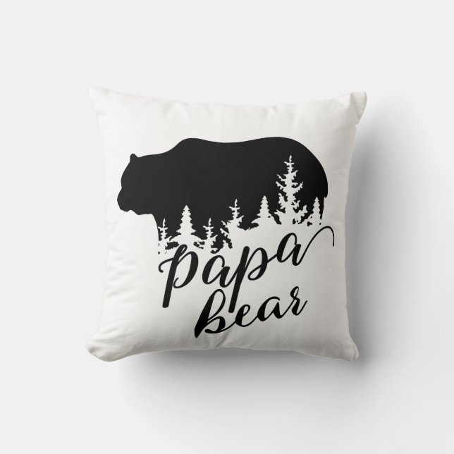 Rustic Country Black & White Flannel Papa Bear Throw Pillow (Front)