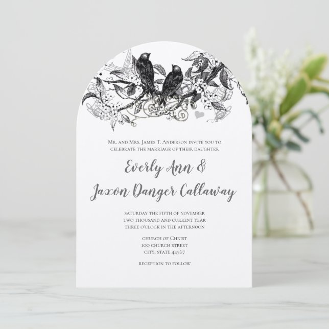 Rustic Country Blooming Forest Love Bird Wedding Invitation (Standing Front)