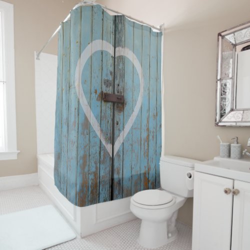 Rustic Country Blue Barn Door Heart Shower Curtain
