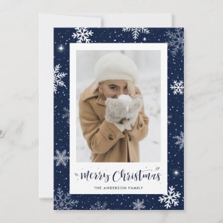 Rustic Country Blue Burlap Photo Christmas Cards