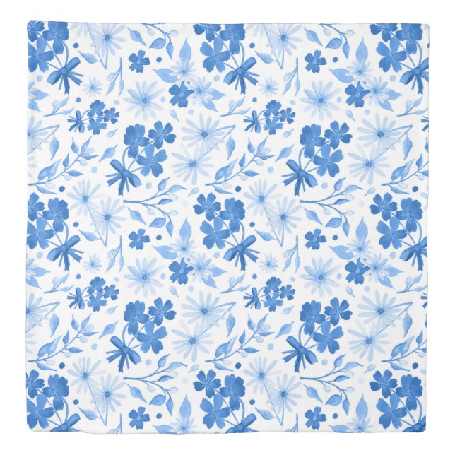 Rustic Country Blue Floral Duvet Cover (Front)