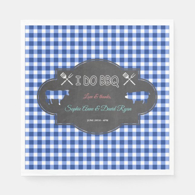 Rustic Country Blue Gingham Chalk I DO BBQ Napkins (Front)