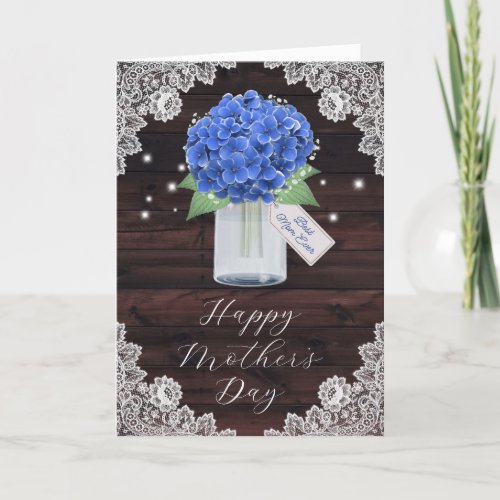 Rustic Country Blue Hydrangea Floral Mothers Day Card