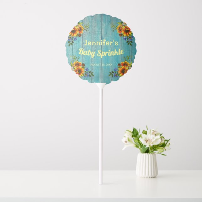 Rustic Country Blue Sunflower Baby Sprinkle Party Balloon (In SItu)