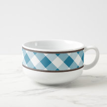 Rustic Country Blue White Gingham 24oz Soup Mug