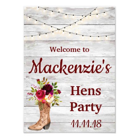 Rustic Country Boho Hens Party Marsala Welcomesign Photo Print