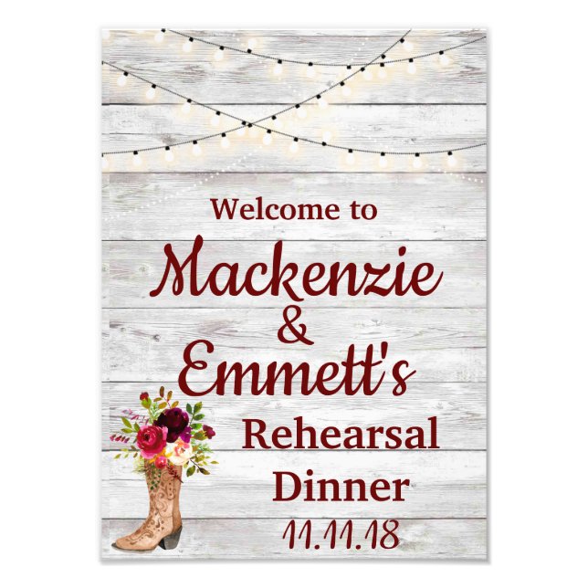 Rustic Country Boho Western Rehearsal Dinner Sign (Front)