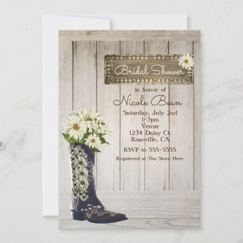 Rustic Country Boot with Daisies Bridal Shower Invitation