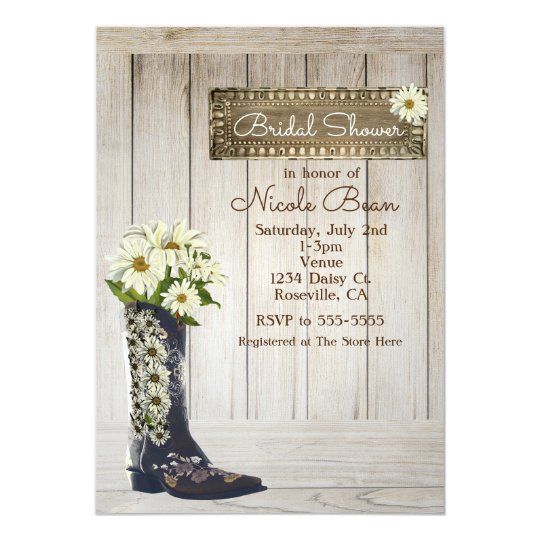 Rustic Country Boot with Daisies Bridal Shower Invitation | Zazzle.com