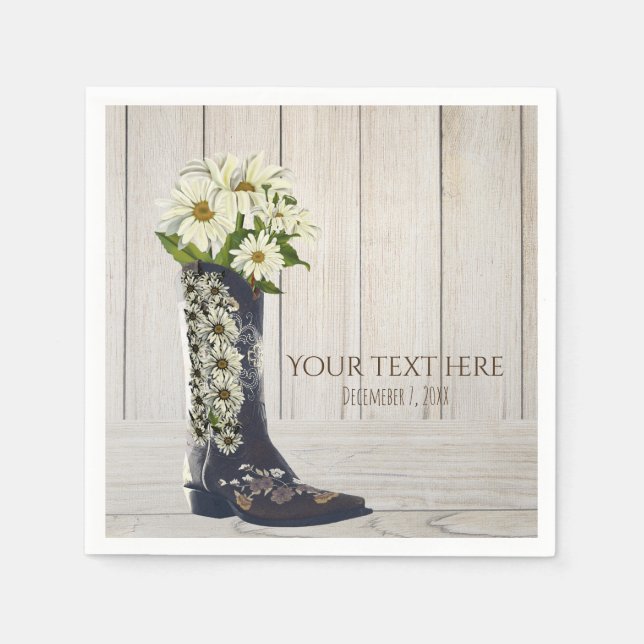 Rustic Country Boot with Daisies Bridal Shower Paper Napkins (Front)
