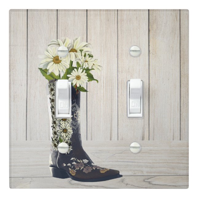 Rustic Country Boot with Daisies Light Switch Cover (In Situ)