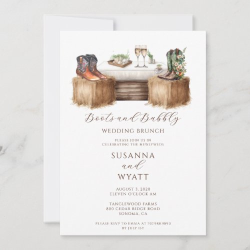 Rustic Country Boots And Bubbly Wedding Brunch Invitation