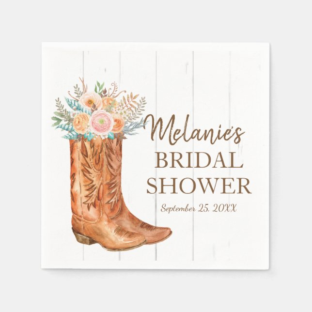 Rustic Country Boots Bridal Couples Shower Party Napkins (Front)