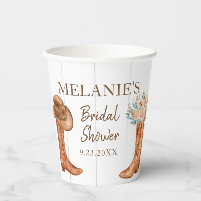 Rustic Country Boots Bridal Shower Custom Paper Cups (Front)