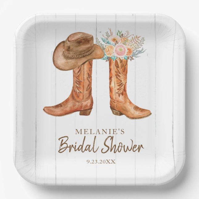 Rustic Country Boots Bridal Shower Custom Paper Plates (Front)