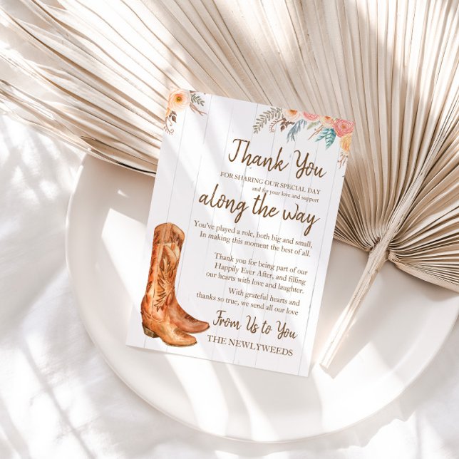 Rustic Country Boots Bridal Shower Thank You Card (Creator Uploaded)