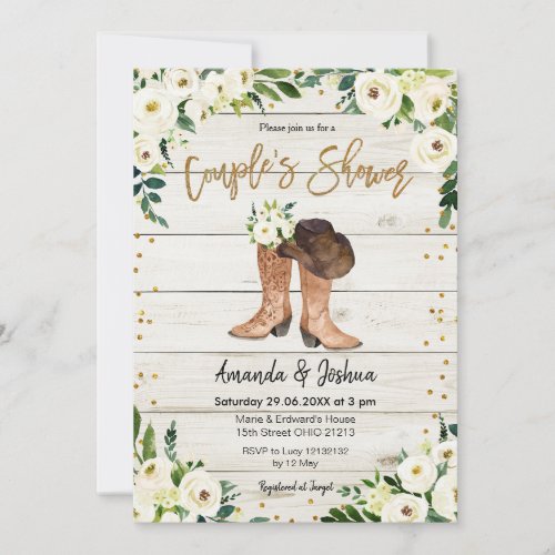 Rustic Country Boots Couples Shower Invitation