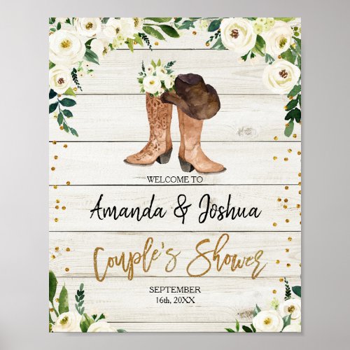 Rustic Country Boots Couples Shower Welcome Sign