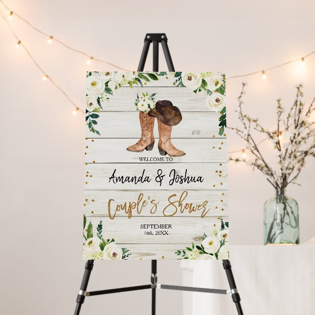 Rustic Country Boots Couple's Shower Welcome Sign (In Situ (Stand))