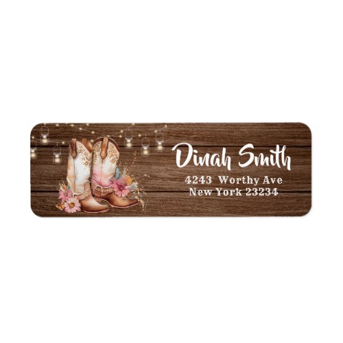 Rustic Country Boots Cowgirl Birthday Address Label