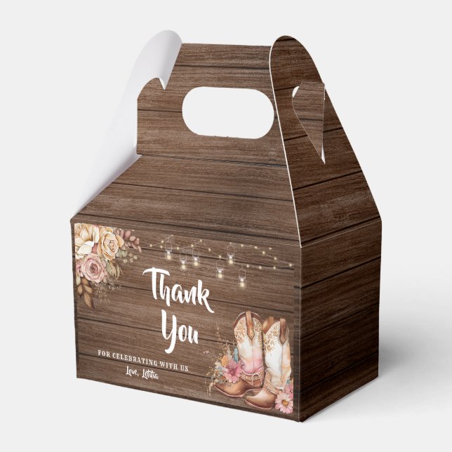 Rustic Country Boots Cowgirl Birthday Favor Boxes (Front Side)