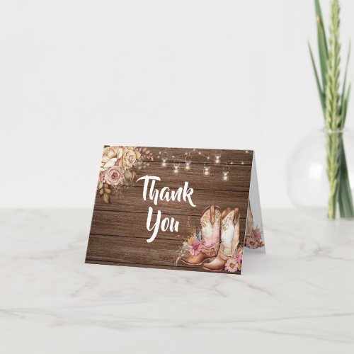 Rustic Country Boots Cowgirl Birthday Folded Thank You Card