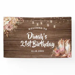 Rustic Country Boots Cowgirl Birthday Large Banner Rustic Country Boots Cowgirl Birthday Large Banner