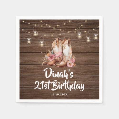 Rustic Country Boots Cowgirl Birthday Paper Napkins