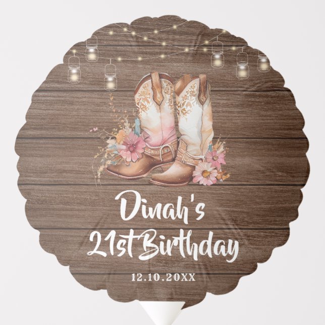 Rustic Country Boots Cowgirl Floral Birthday Balloon (Front)