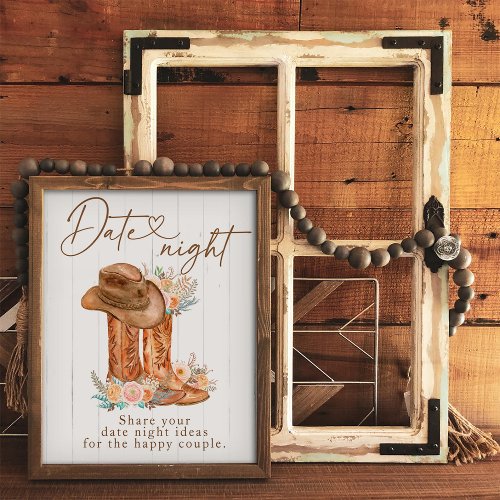 Rustic Country Boots & Hat Date Night Idea Sign