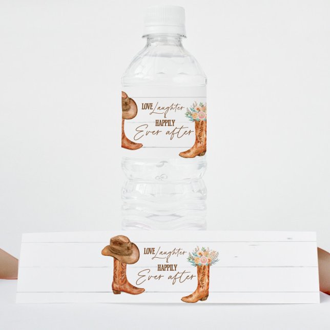 Rustic Country Boots & Hat Water Bottle Label (Creator Uploaded)