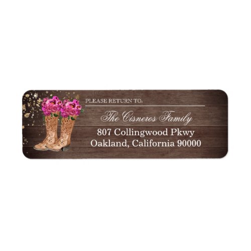 Rustic Country Boots Hot Pink Roses Address Label