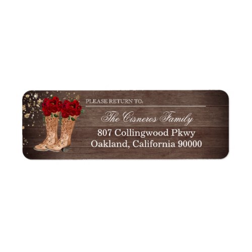 Rustic Country Boots Red Roses Return Address Labe Label