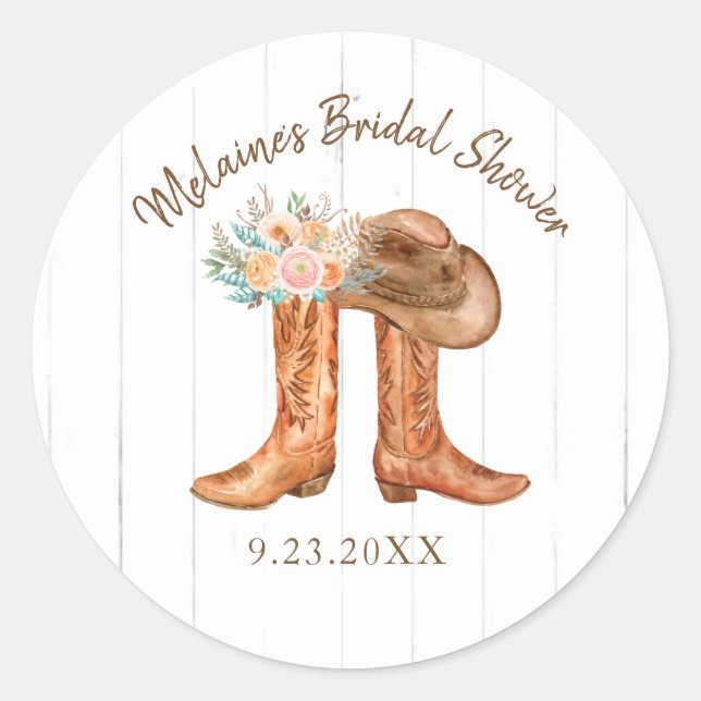 Rustic Country Boots Round Wedding Stickers (Front)
