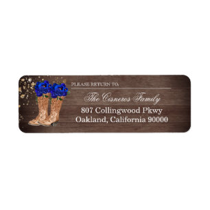Rustic Country Boots Royal Blue Roses Address Label