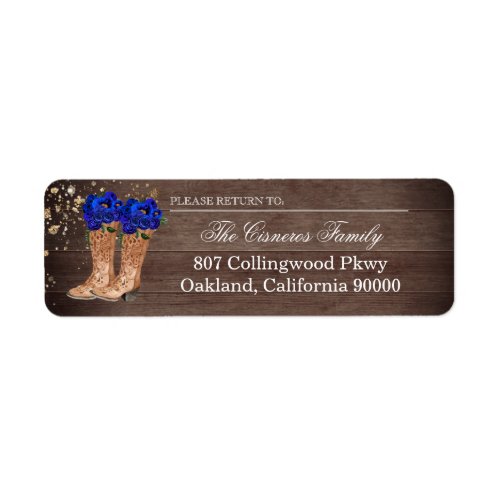 Rustic Country Boots Royal Blue Roses Address Label