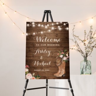 Rustic Country Boots String Lights Floral Wedding Foam Board