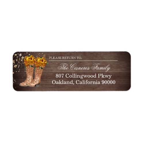 Rustic Country Boots Yellow Roses Return Address Label