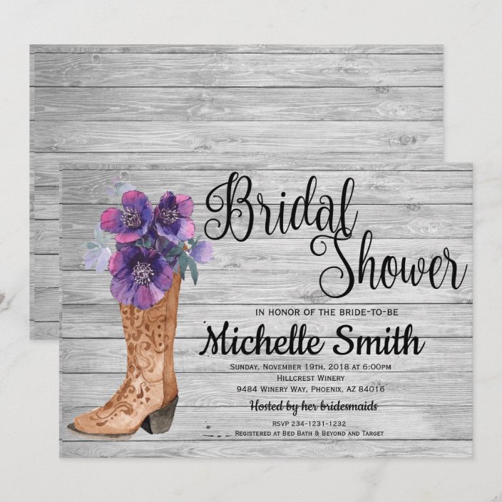 Rustic Country Bridal Purple Vintage Bridal Shower Invitation | Zazzle.com