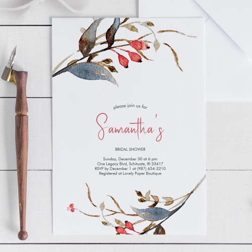 Rustic Country Bridal Shower Botanical Watercolor Invitation