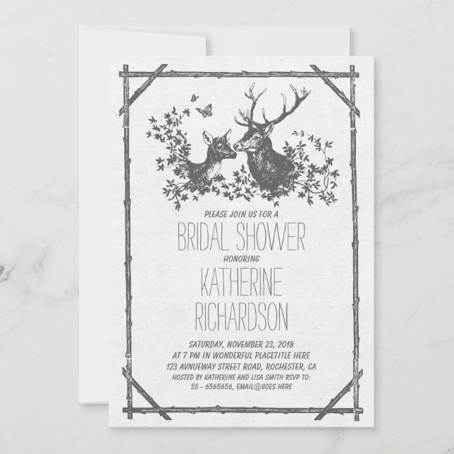 Rustic country bridal shower invites with deer (Front)