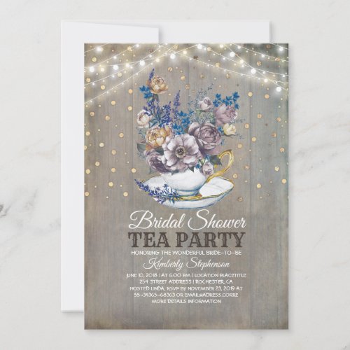 Rustic Country Bridal Shower Tea Party Invitation