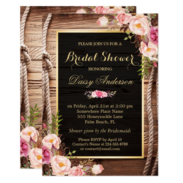 Rustic Country Bridal Shower Wood Knot Floral Wrap Invitation