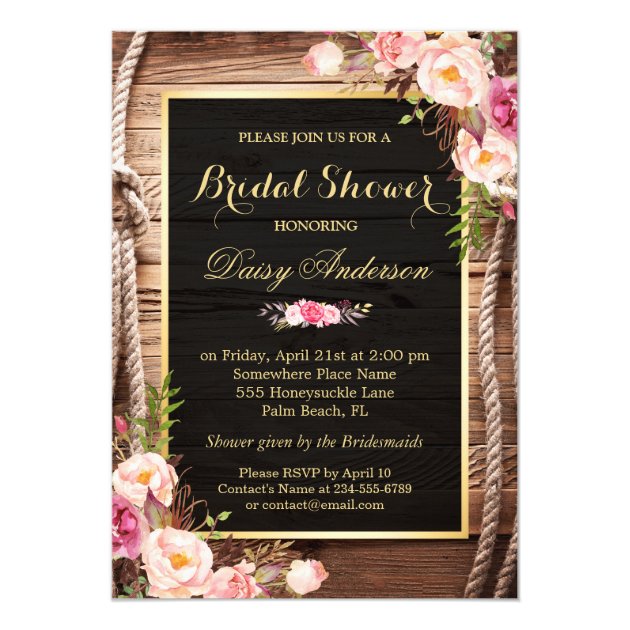 Rustic Country Bridal Shower Wood Knot Floral Wrap Invitation
